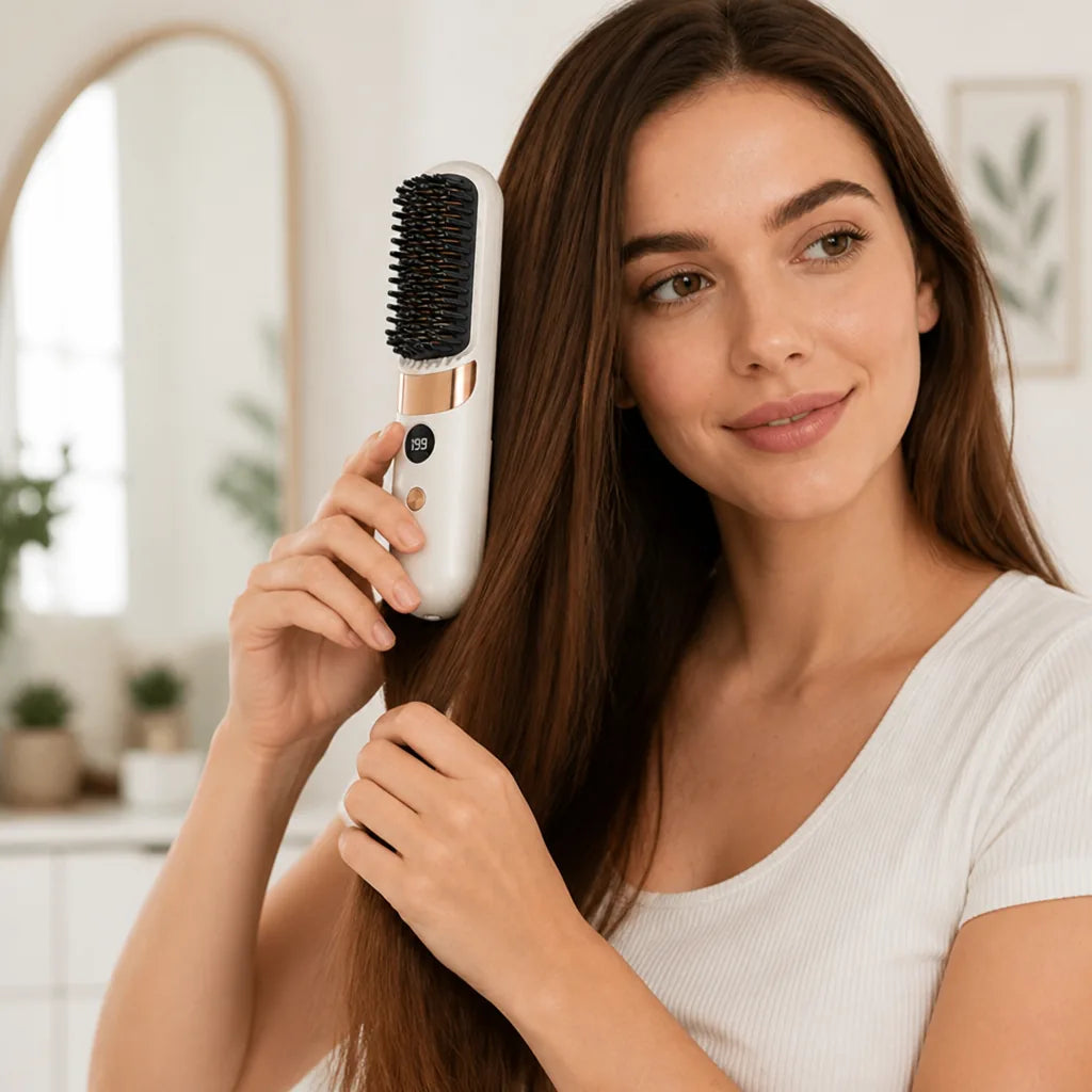 Hair Straightener Comb Cordless 3-In-1 Ceramic USB-C Rechargeable