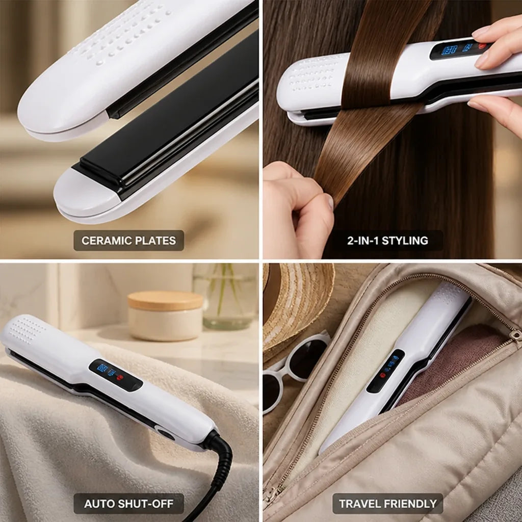 Hair Straightener & Curler Tourmaline Ceramic & Negative Ion