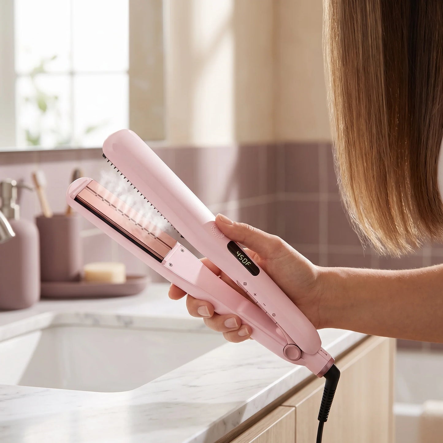 Hair Straightener Steam-Infused Titanium Plates & Detachable Comb