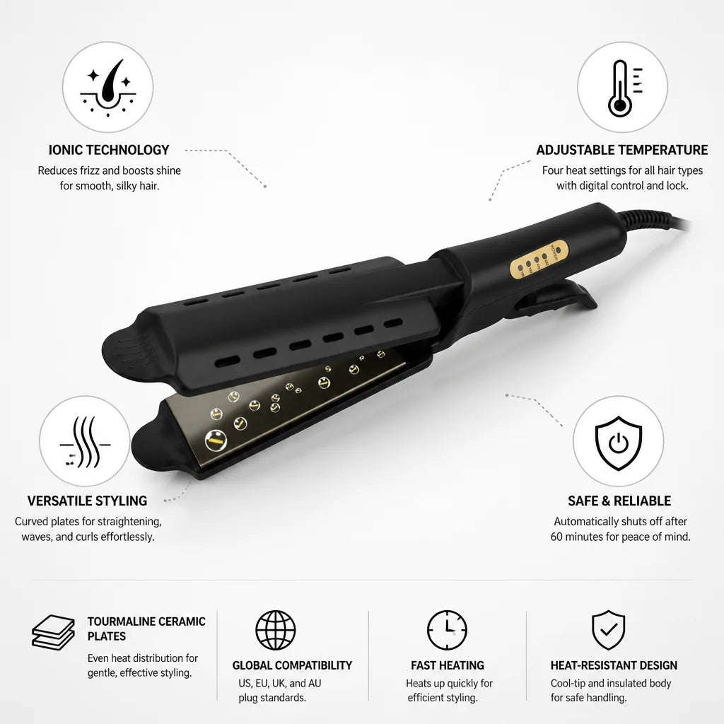 Hair Straightener Tourmaline Ceramic Ionic Adjustable Temperature