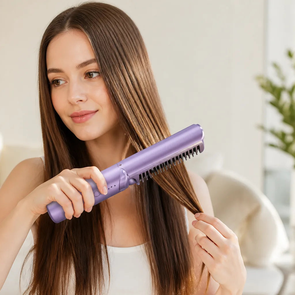 Hair Straightening Brush Cordless Quick-Heat Anti-Burn Protection