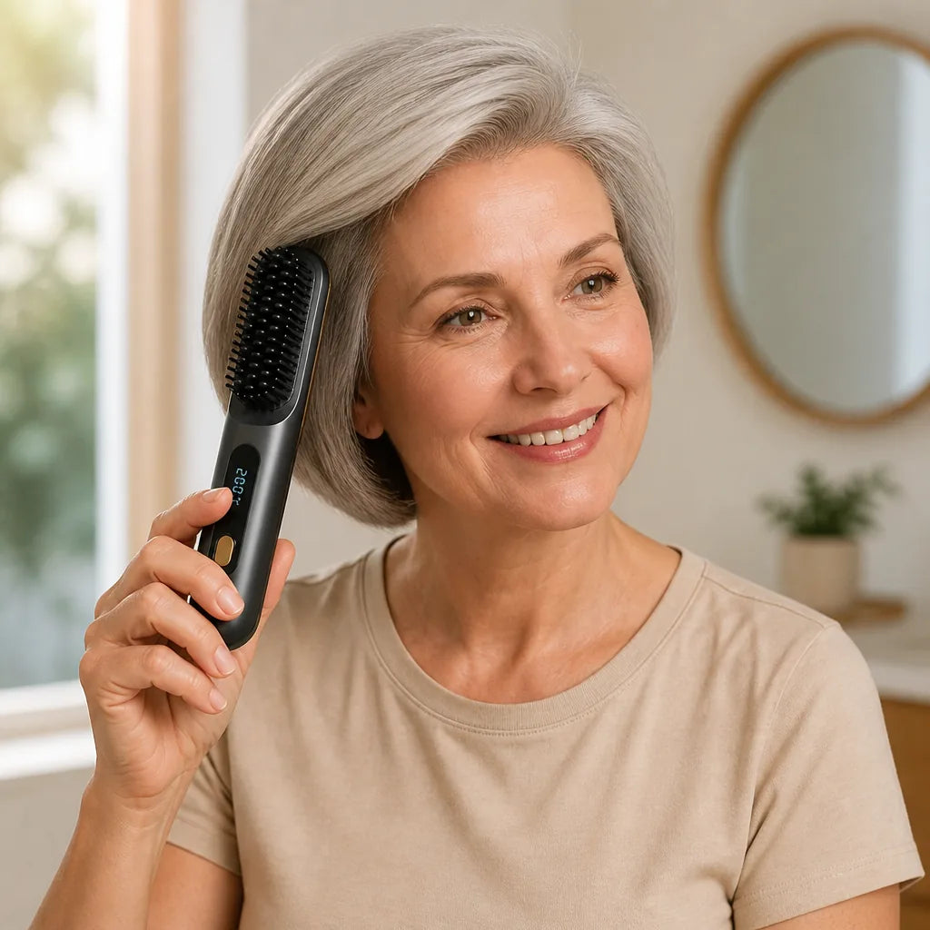 Hair Straightening Brush Heated Volumizing Compact Travel
