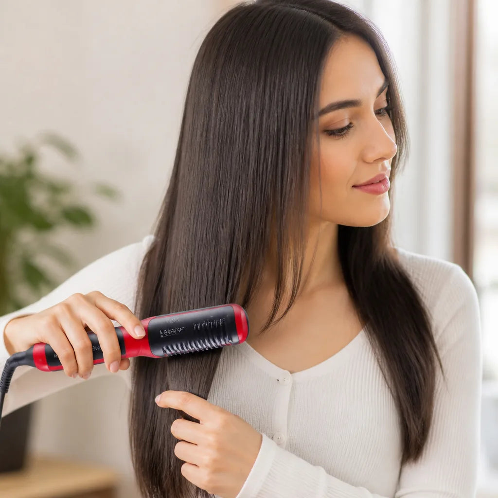Hair Straightening Brush Ionic PTC Heating 6 Heat Settings