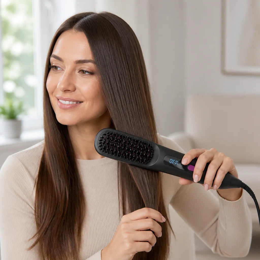 Hair Straightening Brush Ionic Quick Heat Lint Free