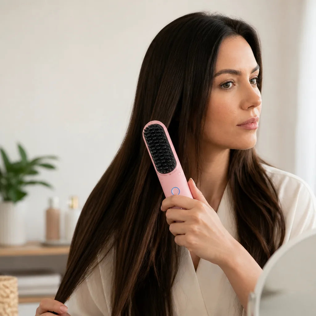 Hair Straightening Brush Patented Sandwich Bristles Ceramic Coating