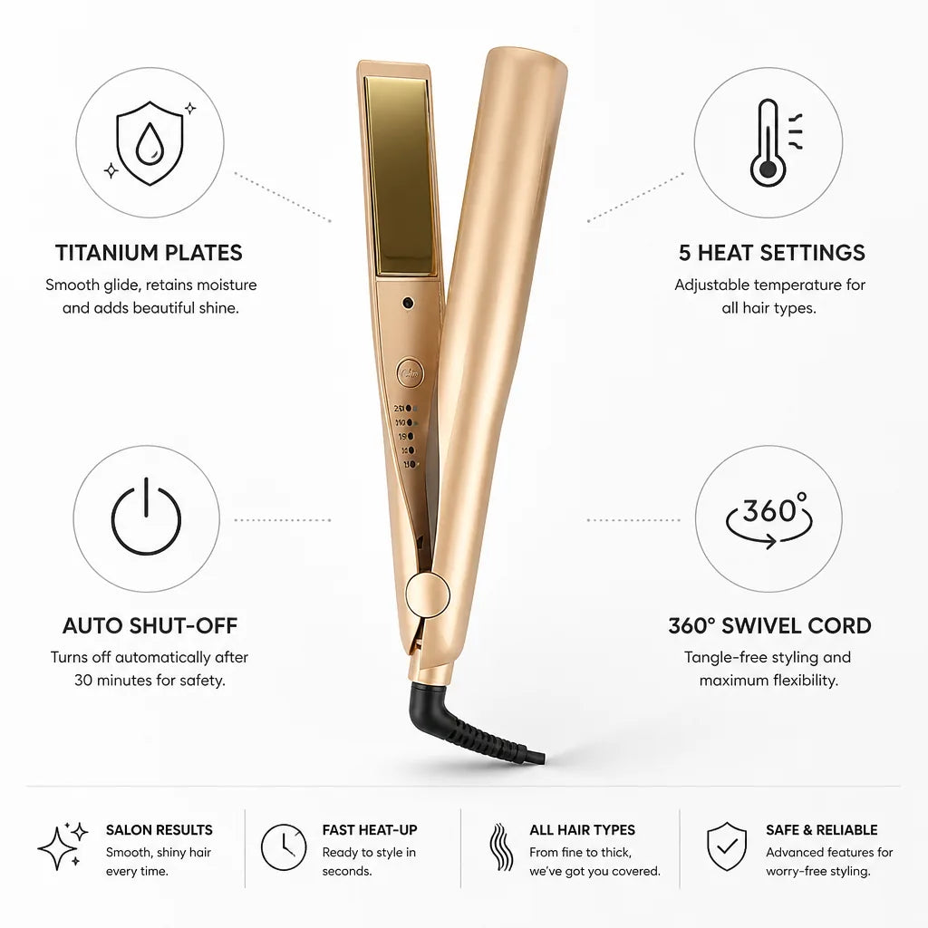 Hair Styler 2-in-1 Titanium Plates 5 Heat Settings