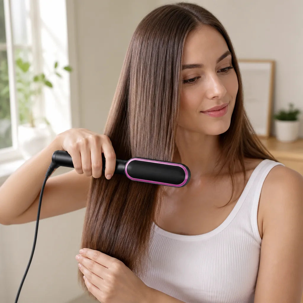 Hair Styler 3-in-1 Straightener & Curler Brush Nano-Ion