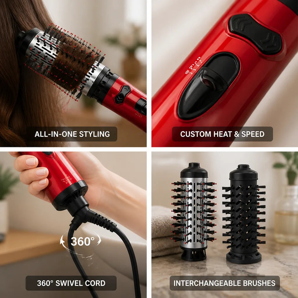 Hair Styler Brush Interchangeable Brushes & Swivel Cord