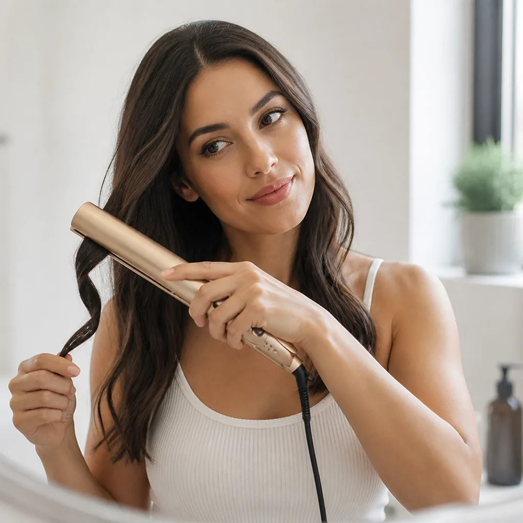 Hair Styler Straightener & Curler Titanium Plates Auto Shut-Off