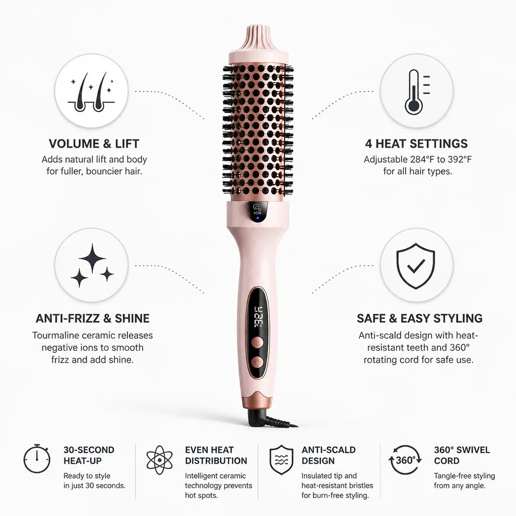 Hair Styling Brush Ceramic Tourmaline Anti-Frizz & Volumizing