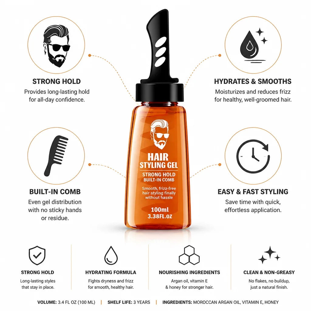 Hair Styling Gel Strong Hold Built-In Comb