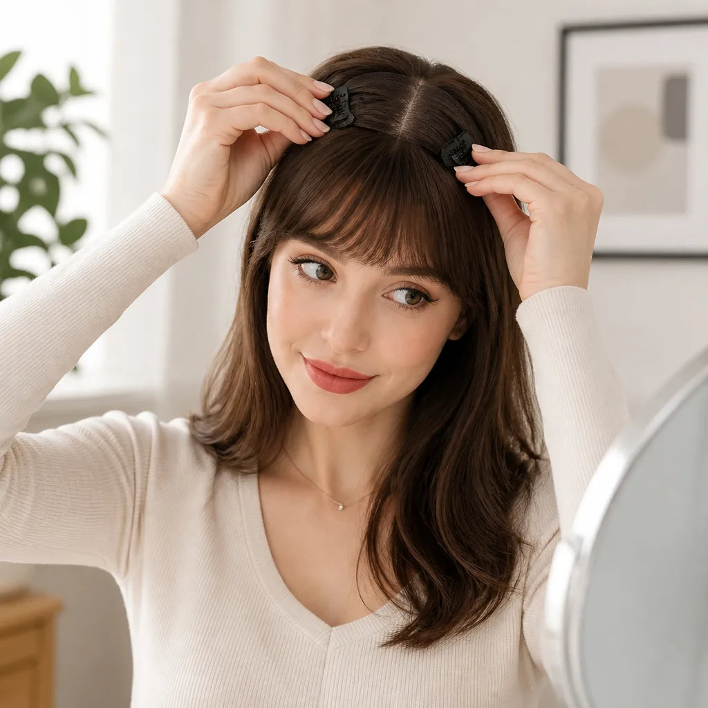 Hair Topper 100% Human Hair Clip-On Seamless Bangs