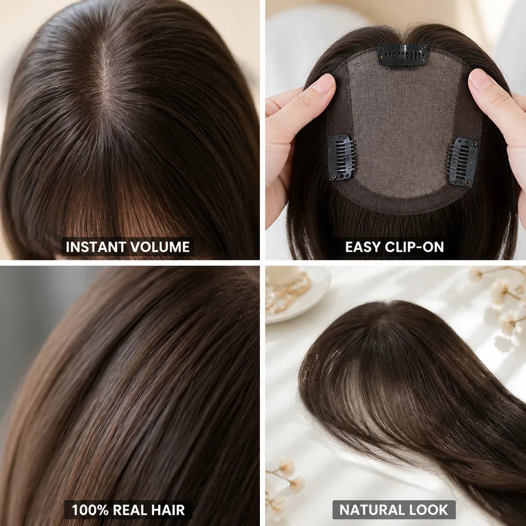 Hair Topper 100% Human Hair Clip-On Seamless Bangs
