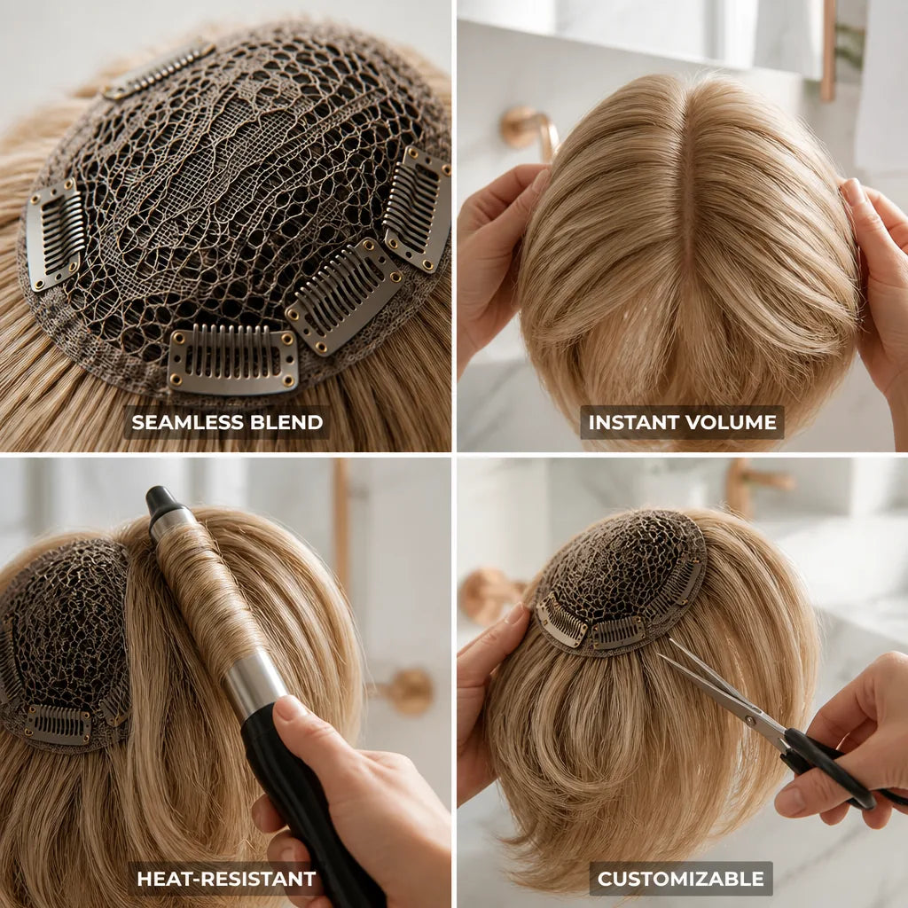 Hair Topper Clip Seamless Blend Instant Volume & Heat-Resistant