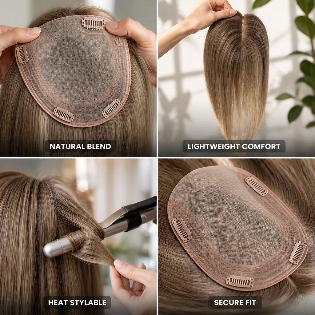 Hair Topper Natural-Looking Volume Heat-Resistant Fibers