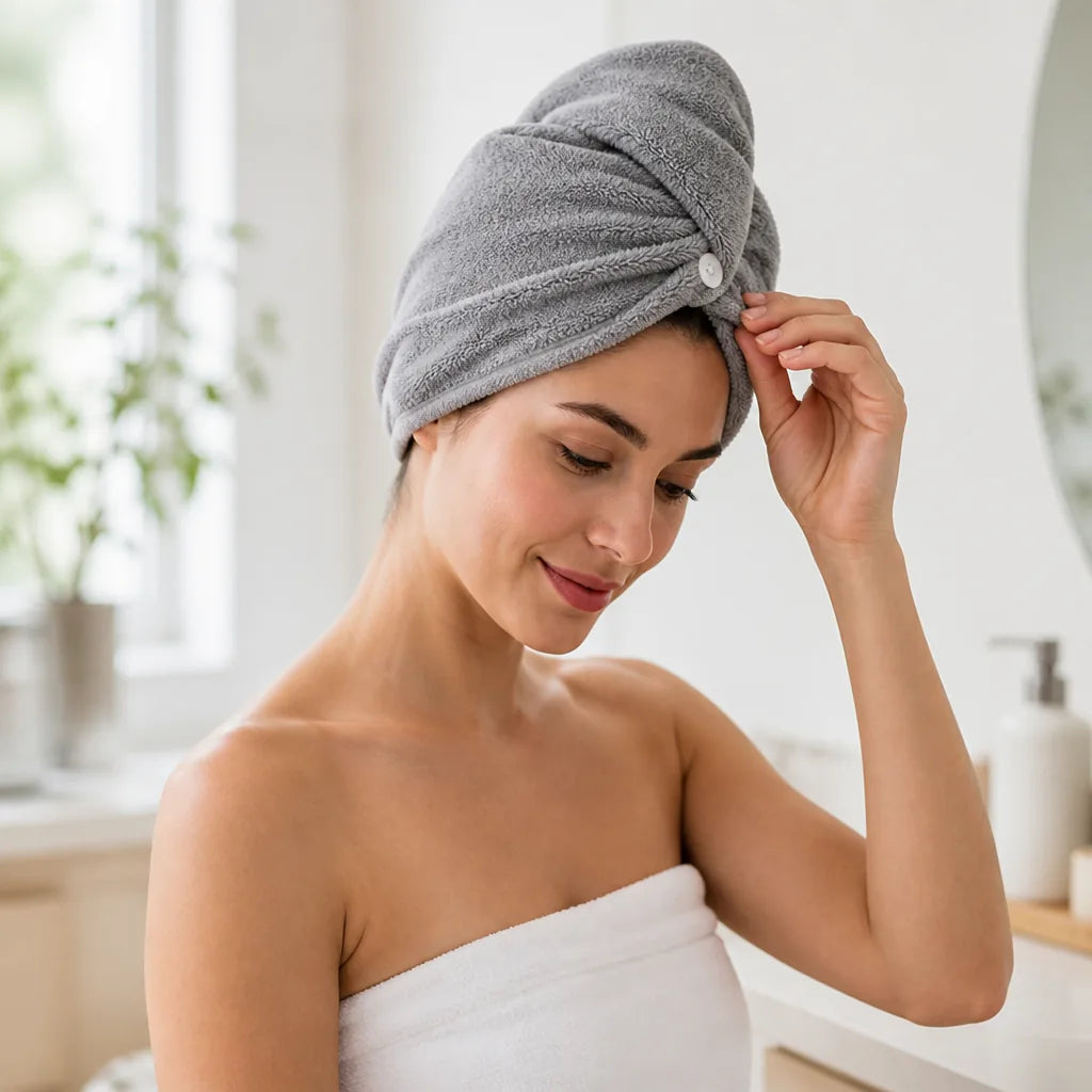 Hair Towel Quick-Dry Coral Velvet Button Lock Wrap