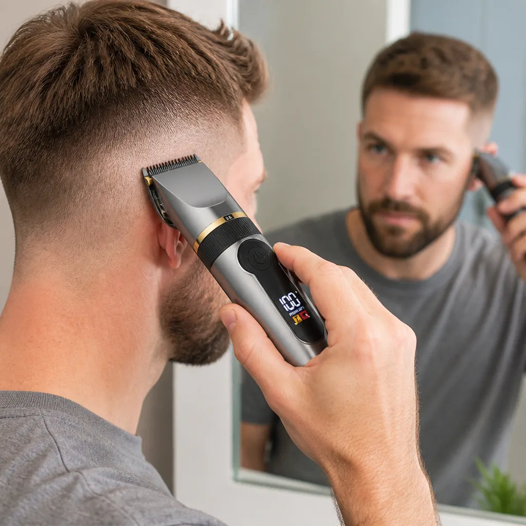 Hair Trimmer Titanium Ceramic Blade USB Rechargeable 8 Guide Combs