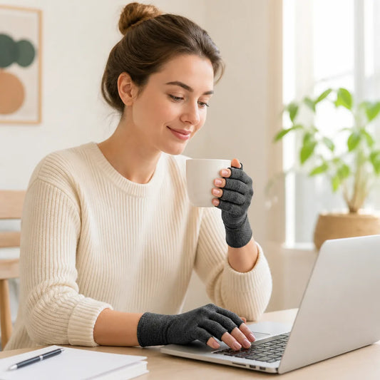 Hand Compression Gloves Bamboo Open Fingertips Set of Two