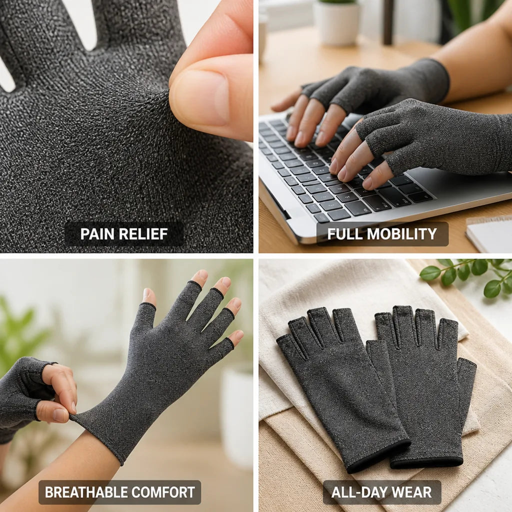 Hand Compression Gloves Bamboo Open Fingertips Set of Two