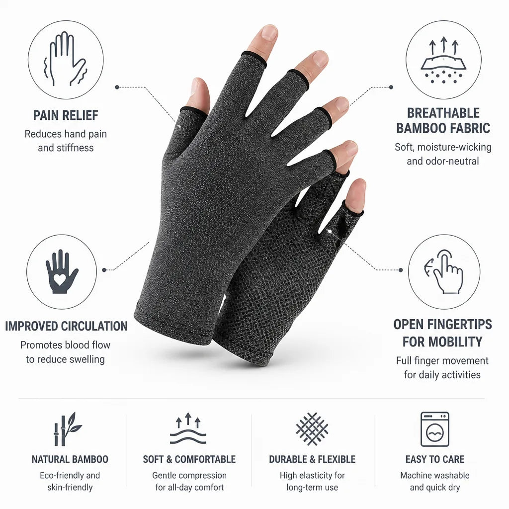 Hand Compression Gloves Bamboo Open Fingertips Set of Two