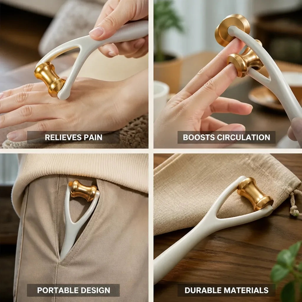 Hand & Finger Massager Wood Handle Brass Rollers 2-Pack