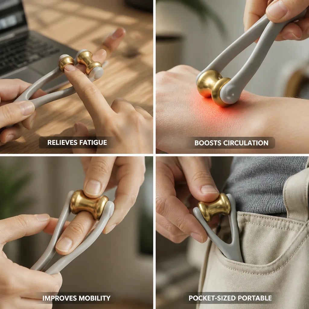 Hand Massage Roller Dual Brass Pocket-Sized