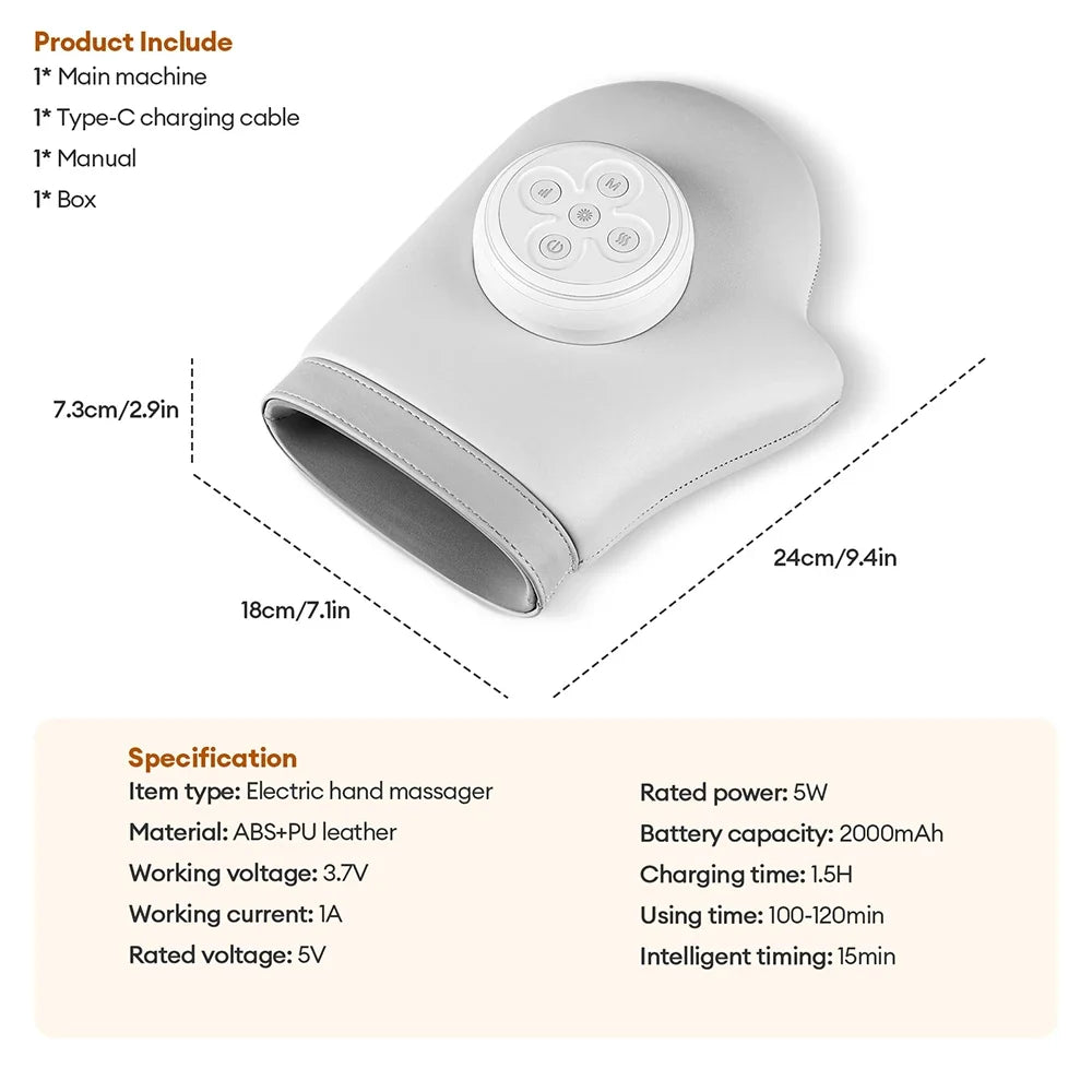 Hand Massager Cordless Rechargeable Air Compression & Heat