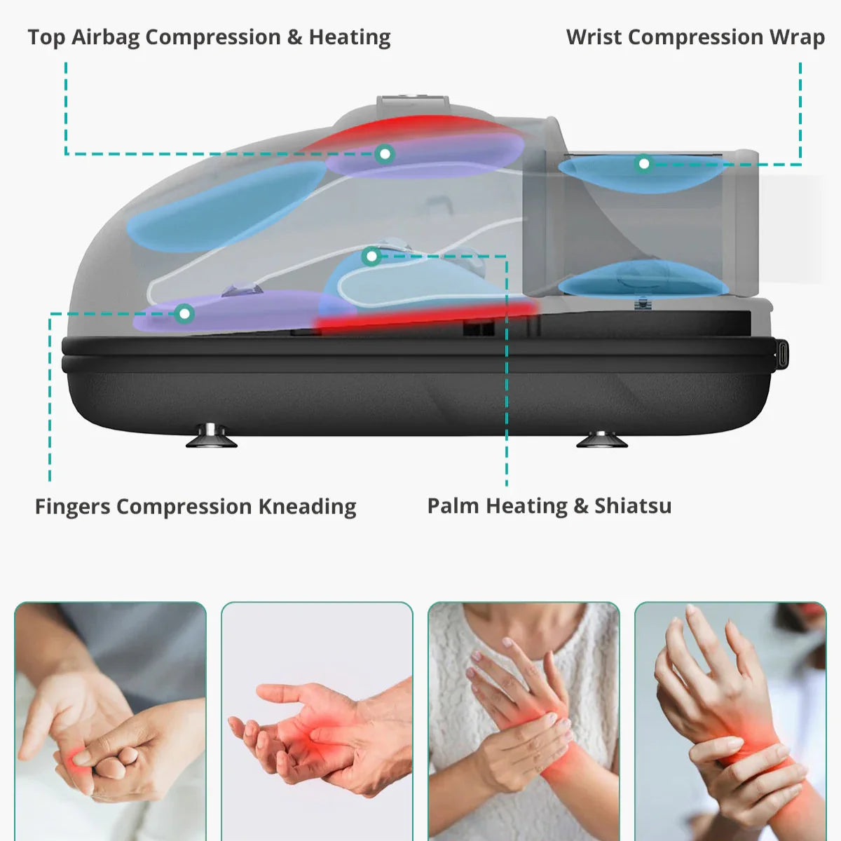 Hand Massager Cordless Rechargeable Air Compression & Heat
