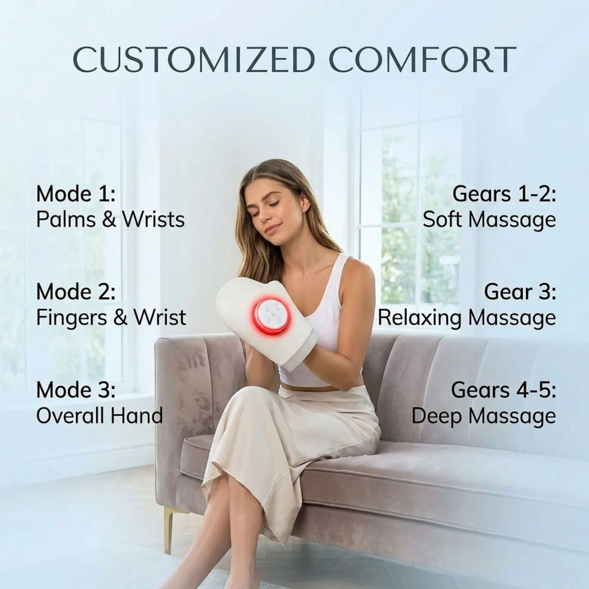Hand Massager Glove Cordless Compression Therapy 5 Intensities