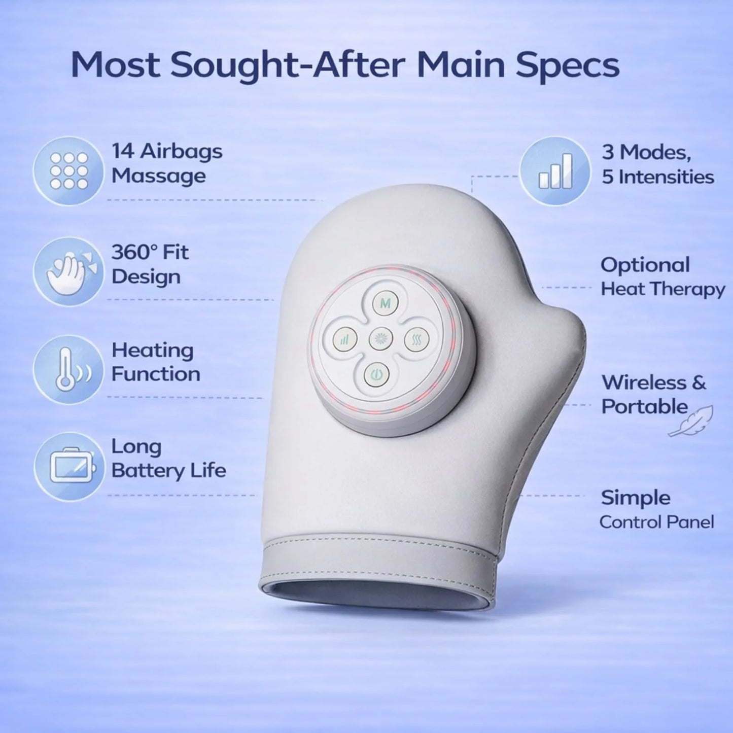 Hand Massager Glove Cordless Compression Therapy 5 Intensities