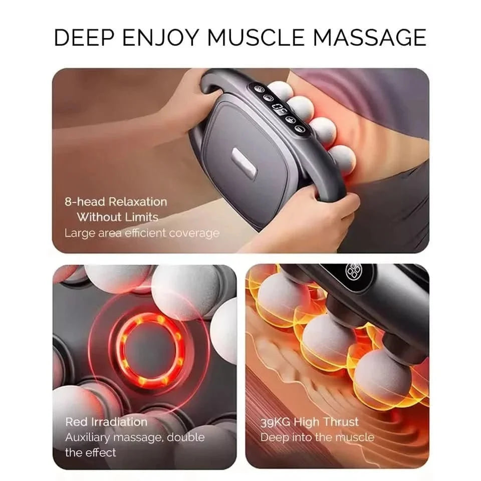 Handheld Body Massager 8 Nodes Dual Handle Red Light