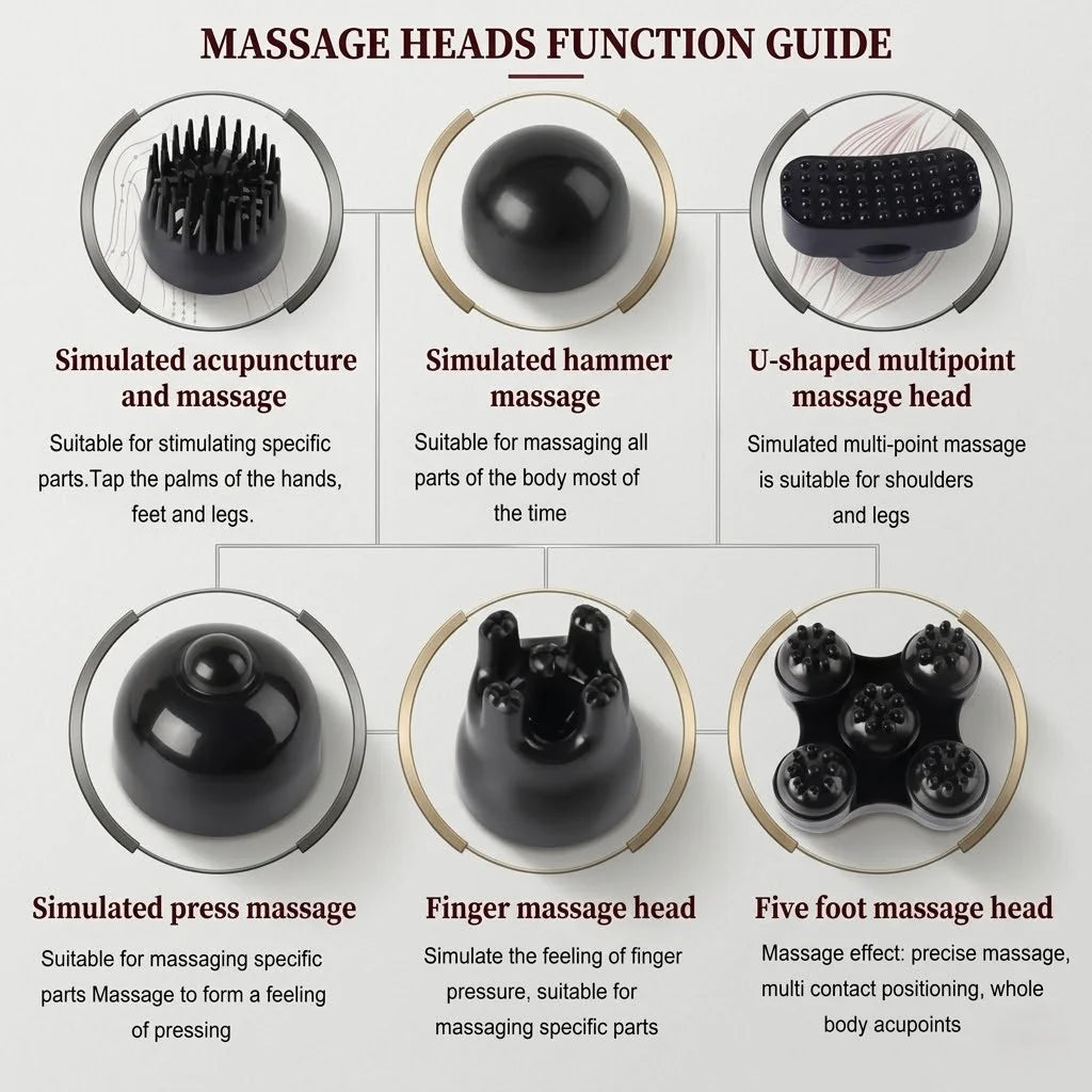 Handheld Electric Muscle Massager Cordless Multiple Attachments