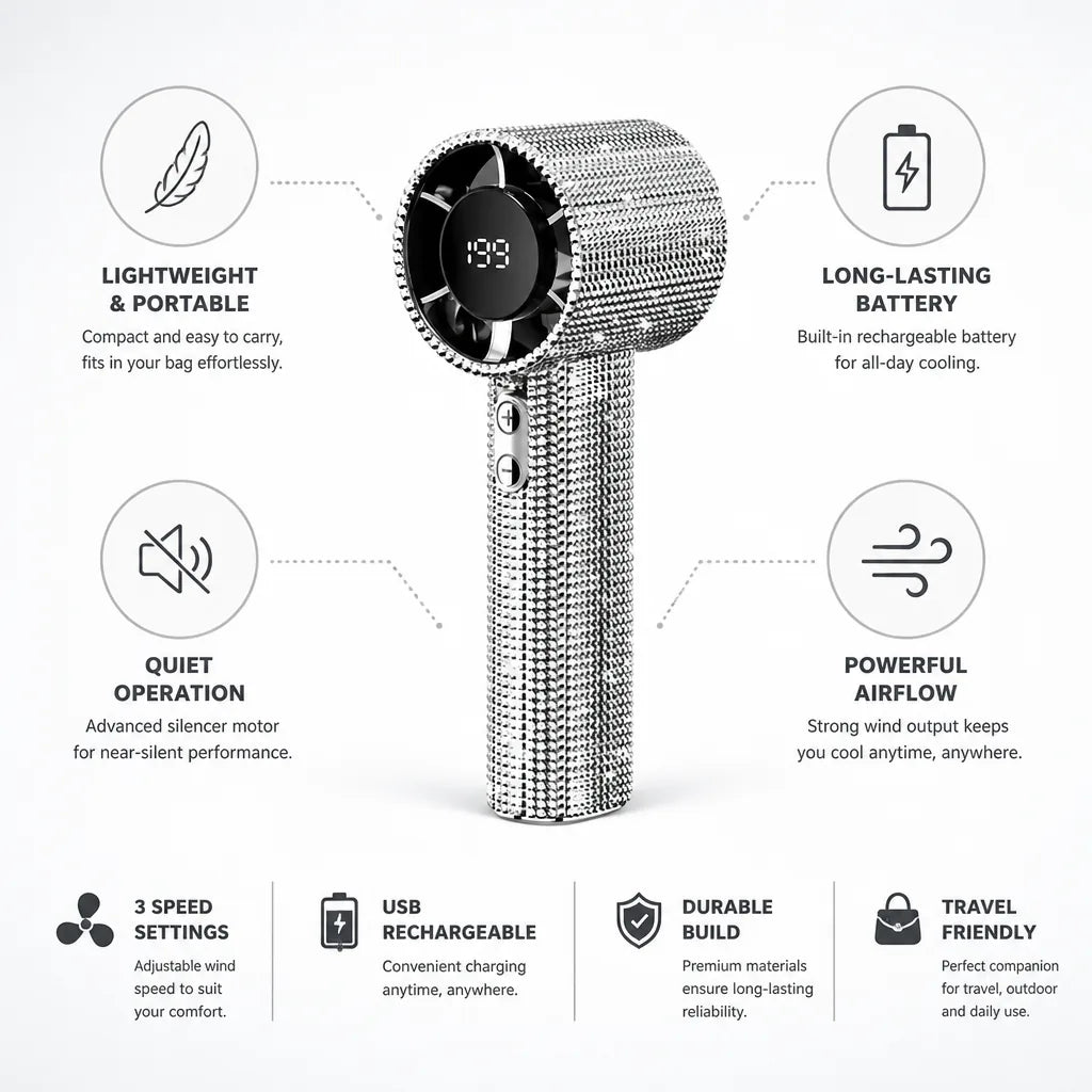 Handheld Fan USB Rechargeable Quiet Motor