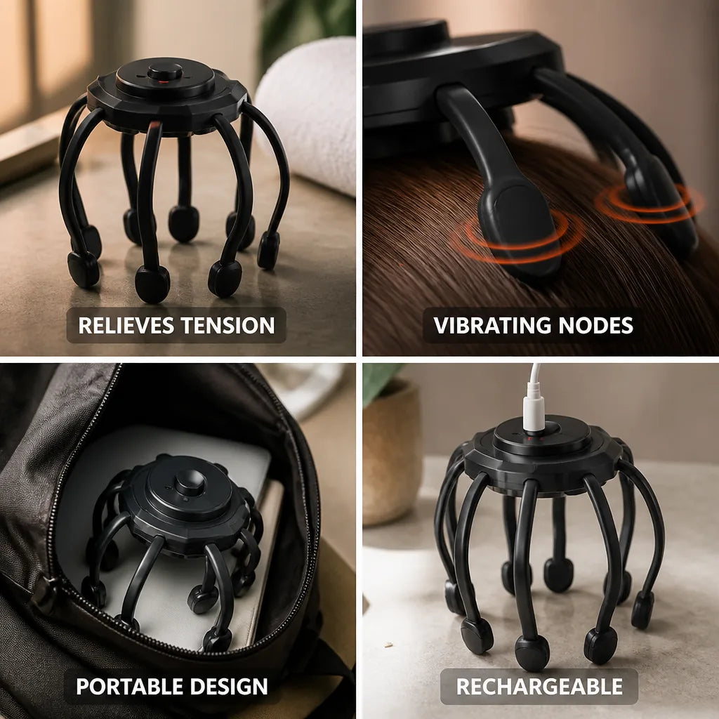 Head Massager Vibrating Silicone Nodes Rechargeable