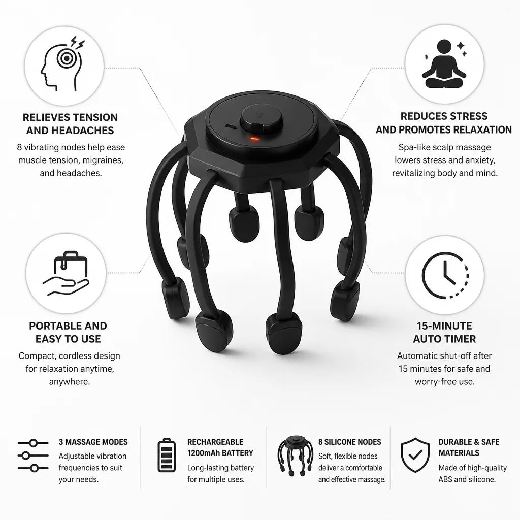 Head Massager Vibrating Silicone Nodes Rechargeable