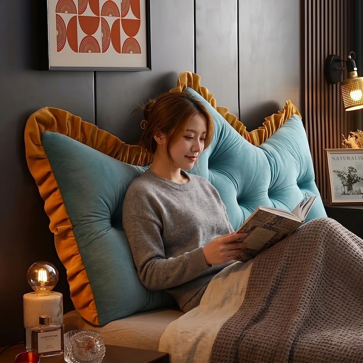 Headboard Backrest Pillow Plush Tufted Support