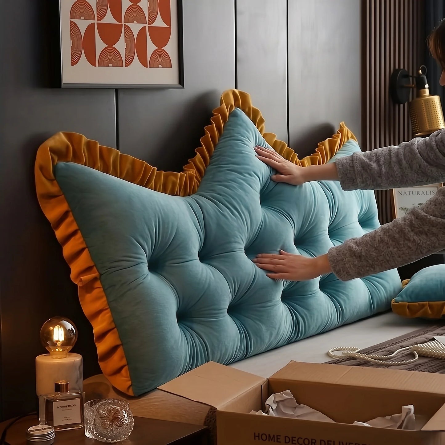 Headboard Backrest Pillow Plush Tufted Support