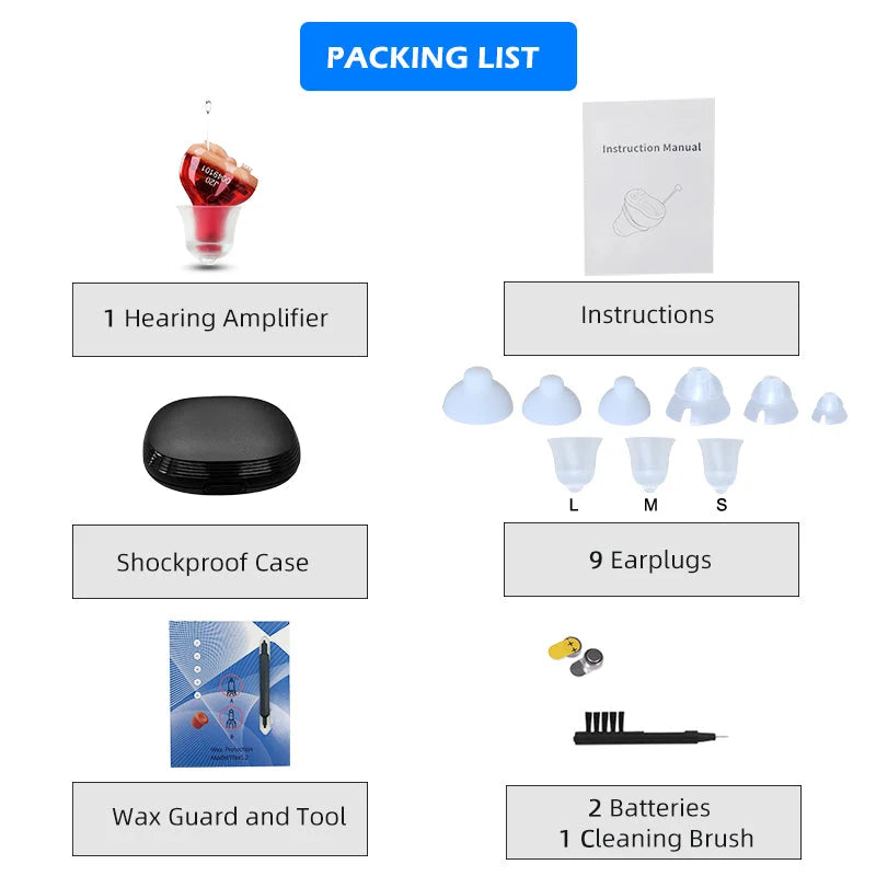 Hearing Aid Invisible In-Ear Advanced Noise Cancellation
