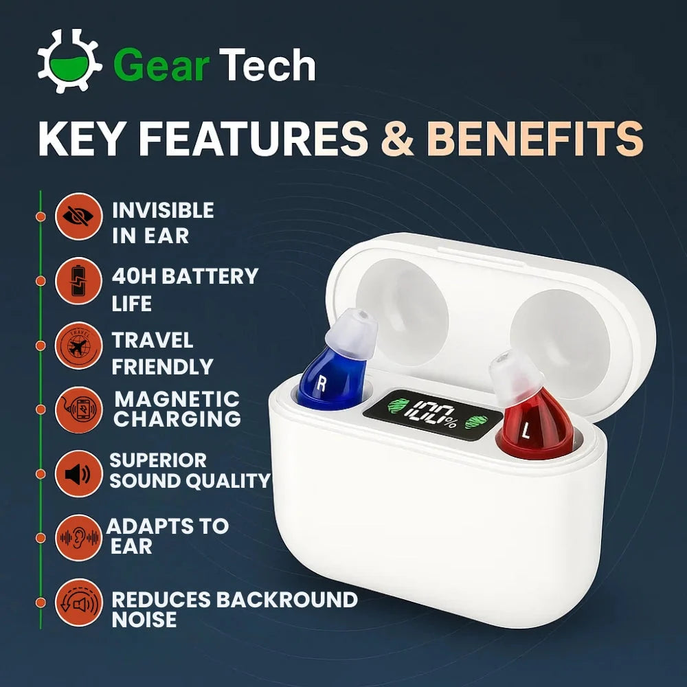 Hearing Aids Rechargeable Invisible Clear Sound