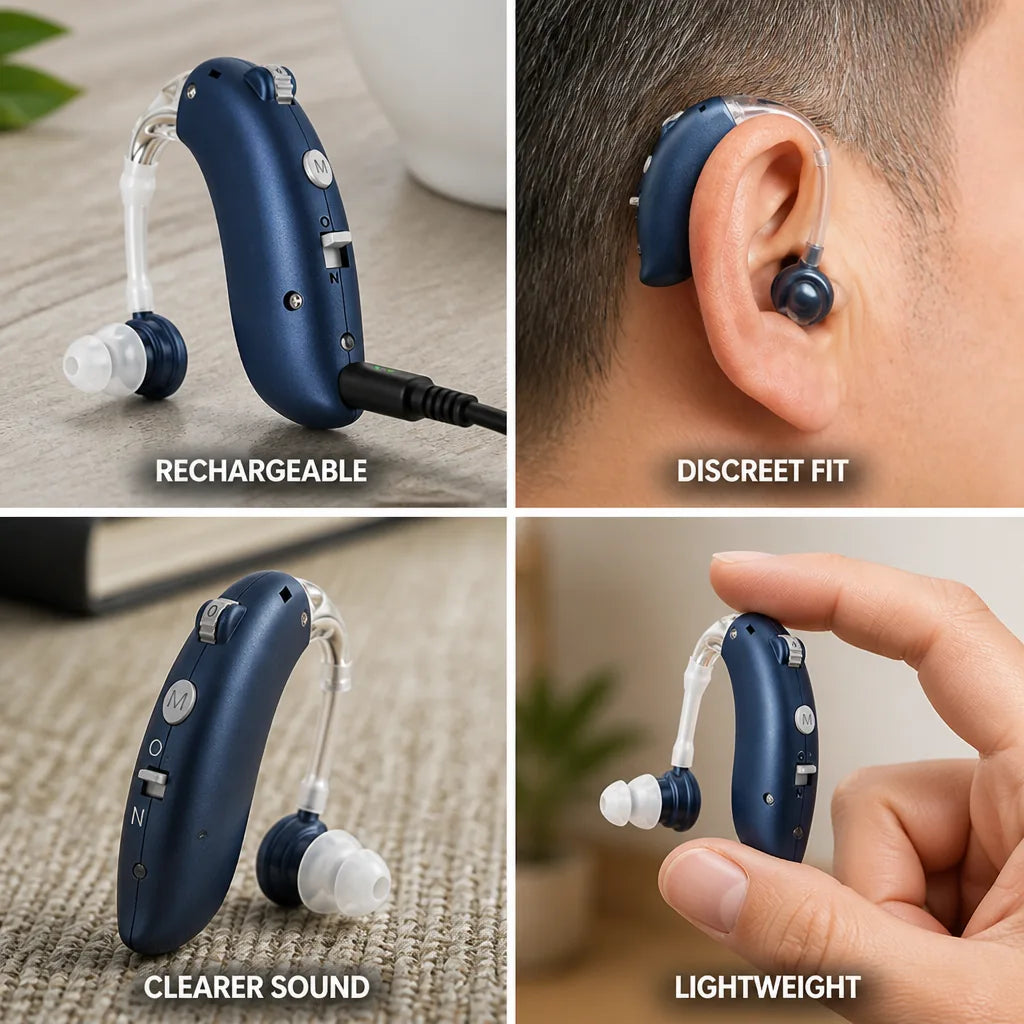 Hearing Amplifier Rechargeable Noise Reduction Discreet Behind-The-Ear