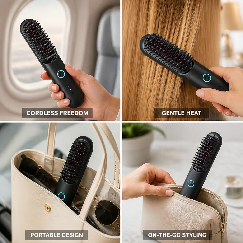 Heated Styling Brush Cordless Portable Gentle Heat