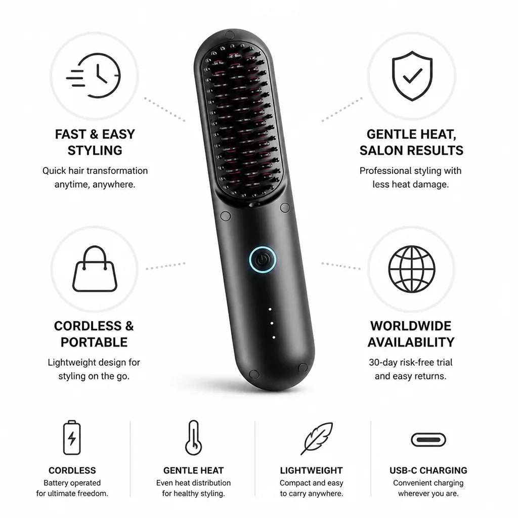 Heated Styling Brush Cordless Portable Gentle Heat