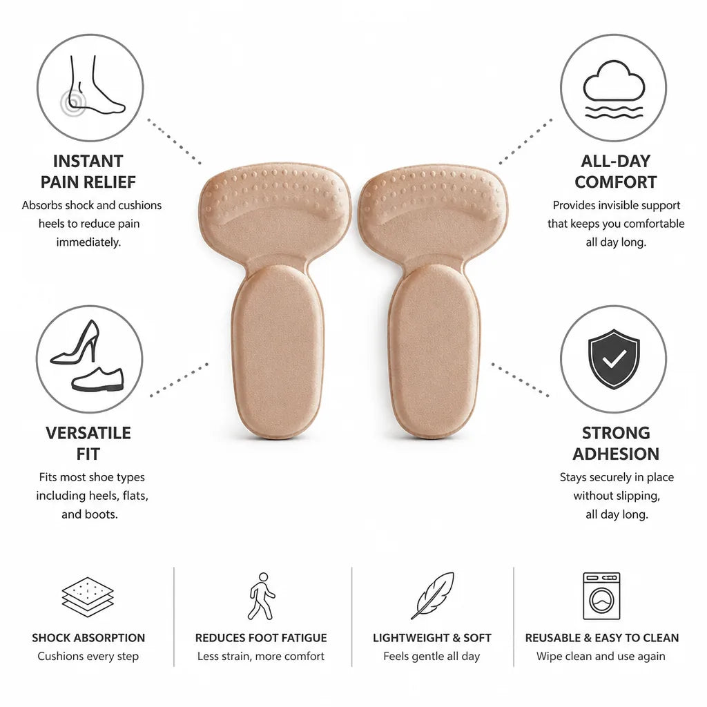 Heel Cushion Shock-Absorbing Support Adhesive Backing & Versatile Fit