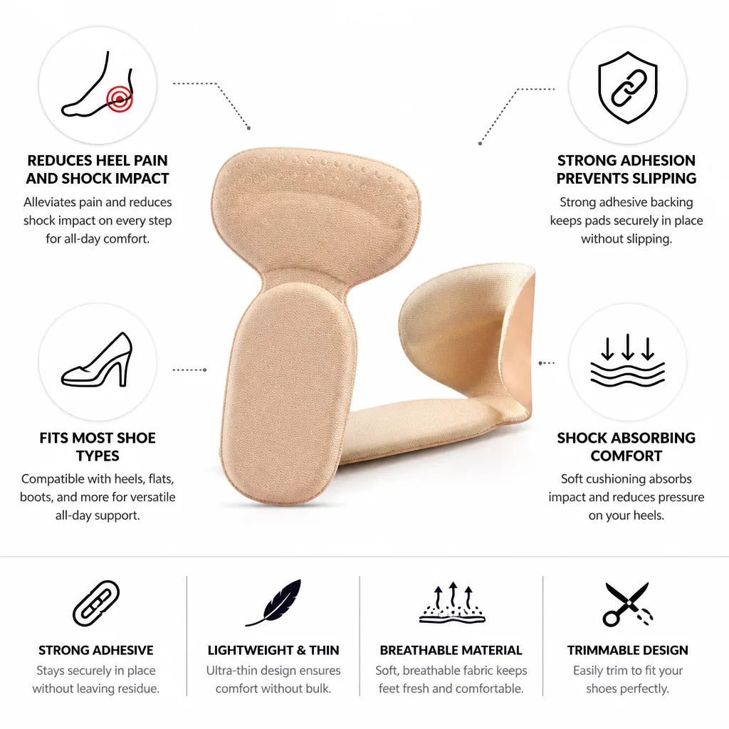 Heel Cushions Shock-Absorbing Gel & Strong Adhesive