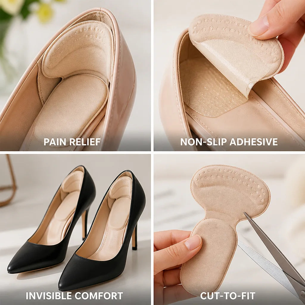 Heel Cushions Shock-Absorbing Non-Slip Adhesive Cut-To-Fit 4 Pairs