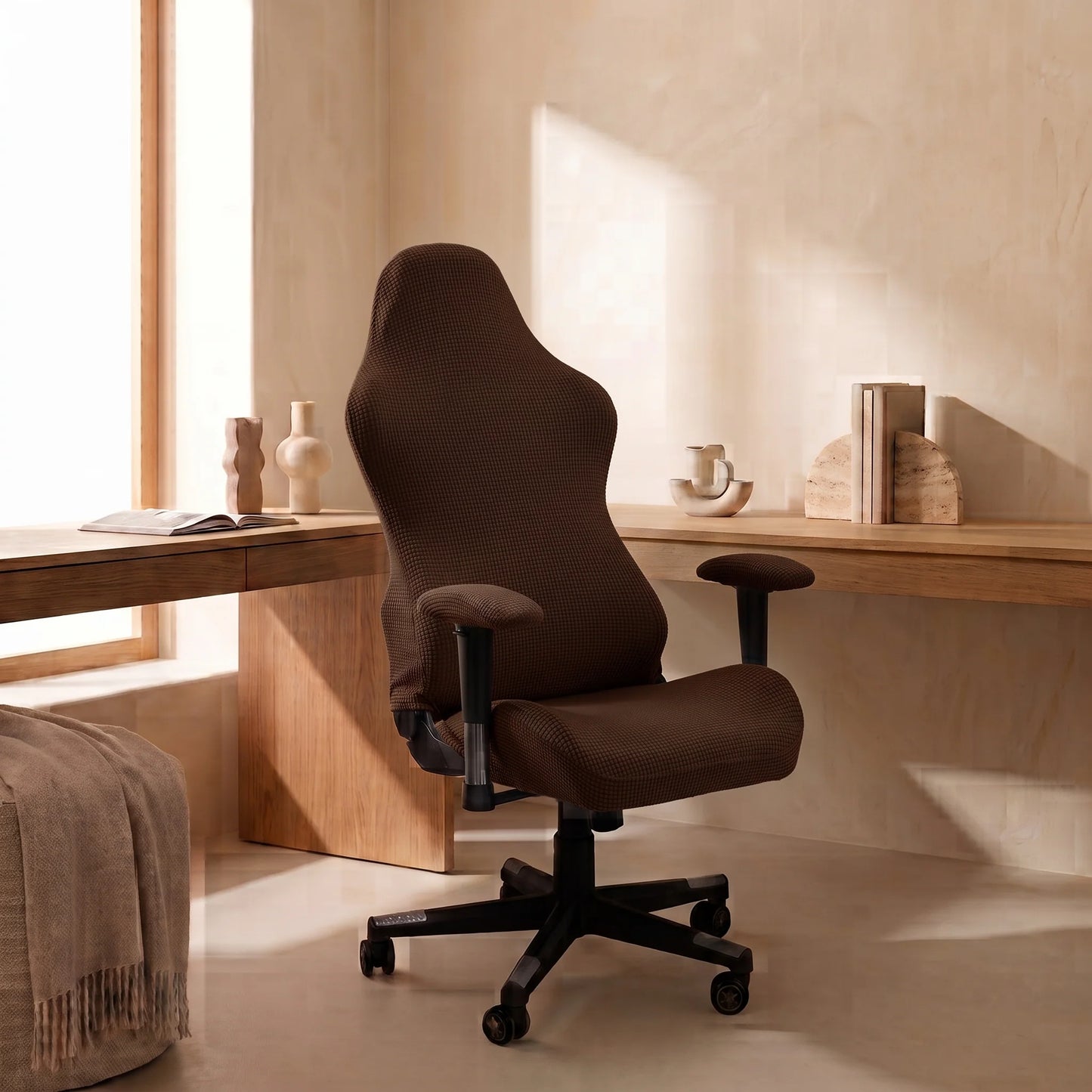 High-Back Chair Cover Set Stretch Jacquard Elastic Fit