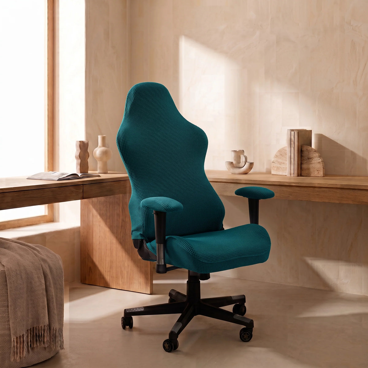 High-Back Chair Cover Set Stretch Jacquard Elastic Fit