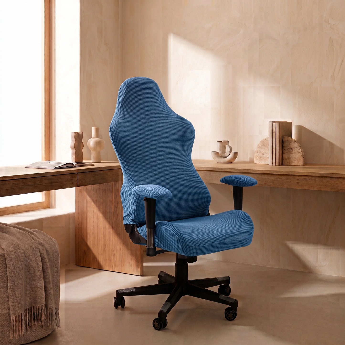 High-Back Chair Cover Set Stretch Jacquard Elastic Fit