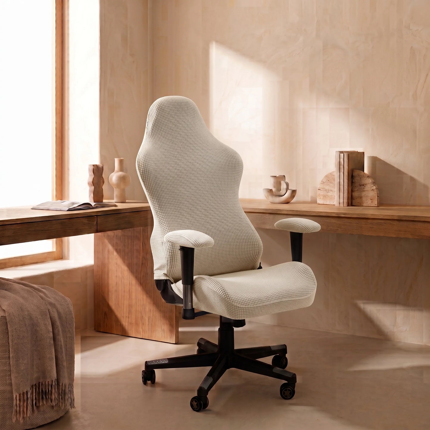 High-Back Chair Cover Set Stretch Jacquard Elastic Fit