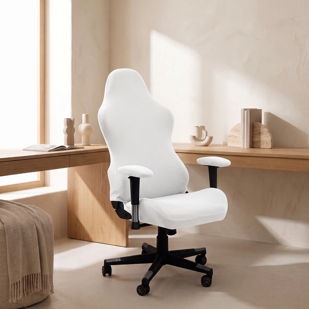 High-Back Chair Cover Set Stretch Jacquard Elastic Fit